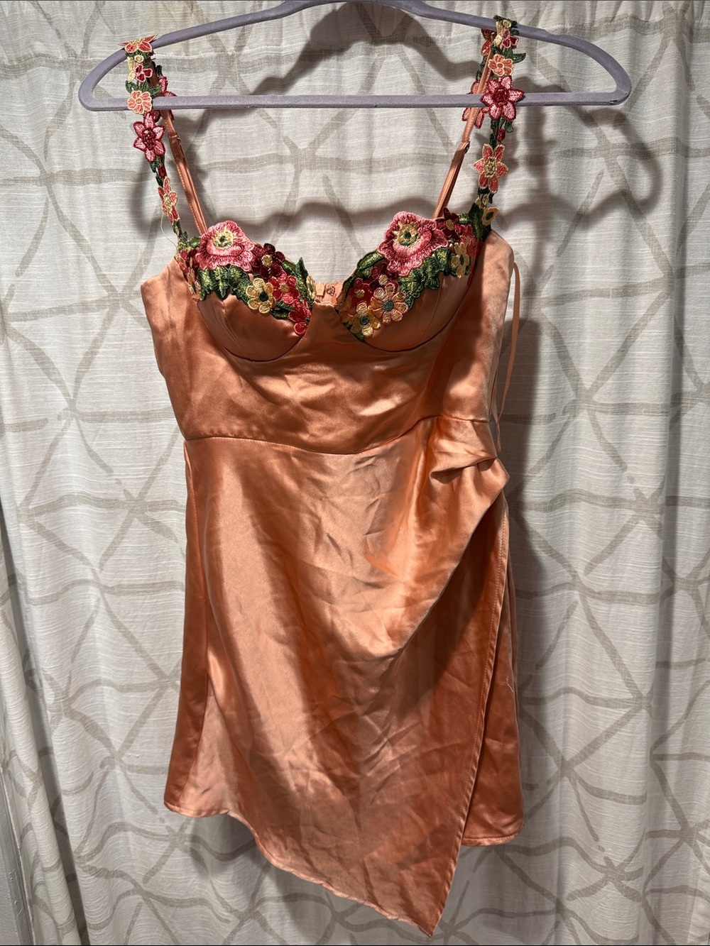 Blush Small Silky Peach Floral-Embroidered Chemise